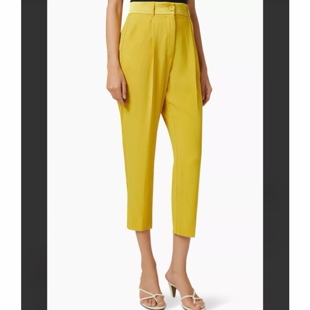 Marella Carina Yellow Crepe Back Satin Slim Ankle Pants US 10 IT 46 Career